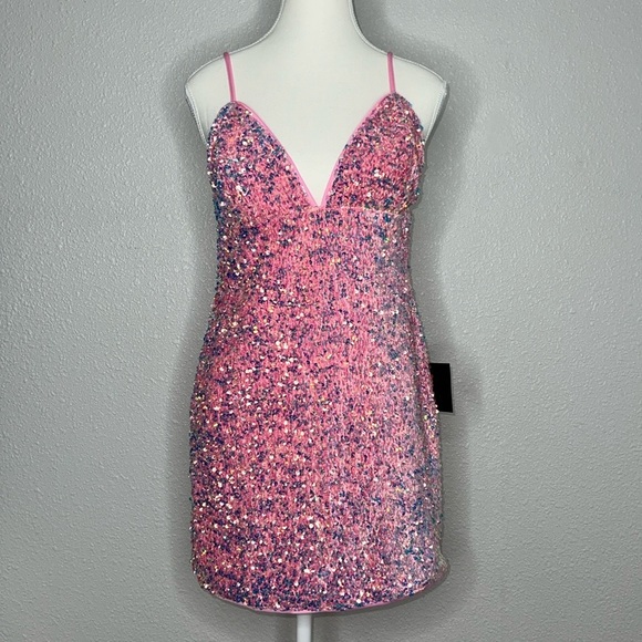 NWT Lulu’s All the Admiration Light Pink Sequin Bodycon Mini Dress - Picture 11 of 11